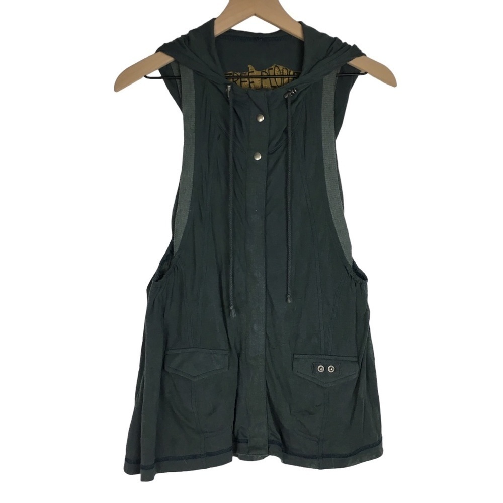 FREE PEOPLE Utility Vest Sleeveless Hoodie Jacket Burnout Sheer Camo Size Small